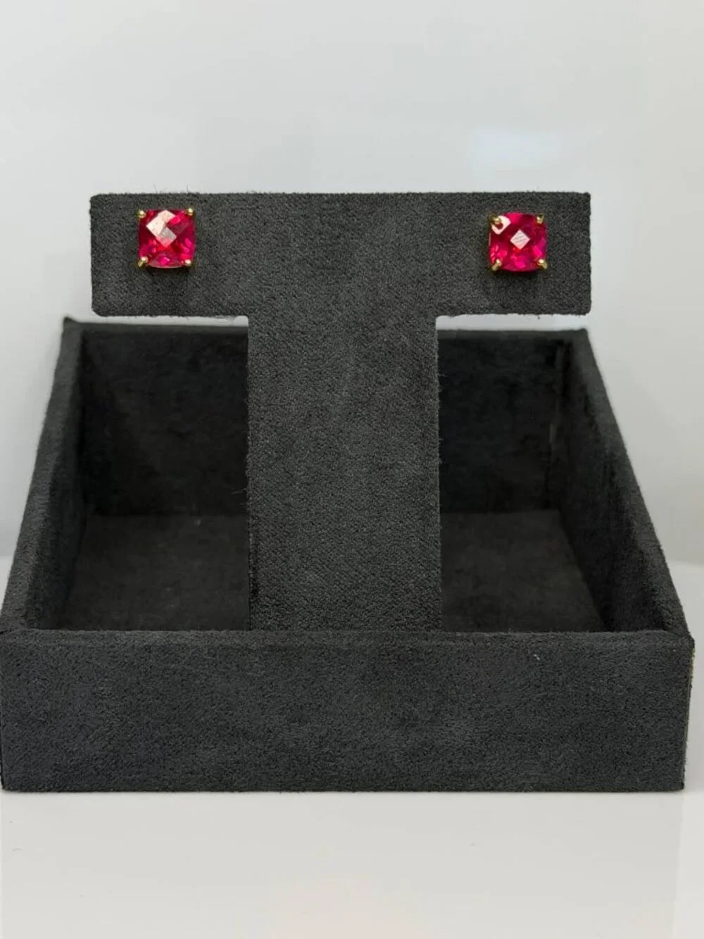 18K Gold Ruby Earrings 3-carat Red Ruby Square Stud Earrings
